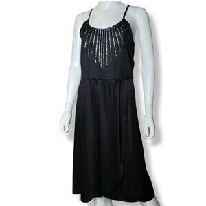 Vintage 70's 80's Black Disco Dress Spaghetti Strap Silver Glitter Womens Size 9
